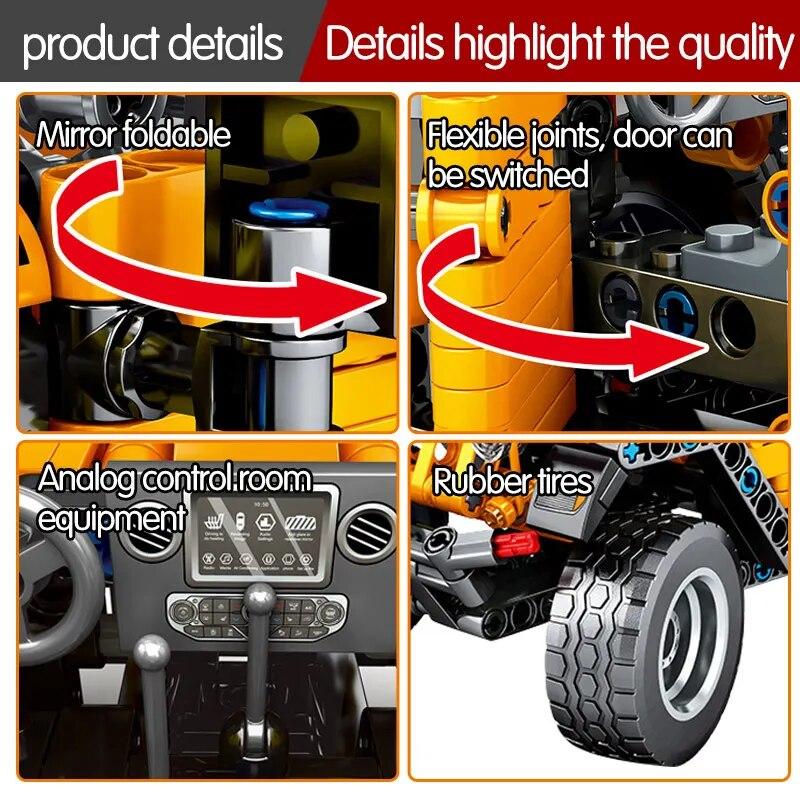 601 bucăți Wrangler RubiconED mașină model high-tech mașină blocuri de construcție cărămizi jucării pentru copii cadou