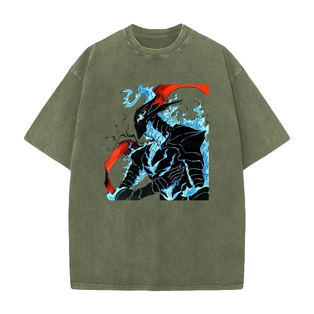 Japan Anime Solo Leveling Igris Cool Print Tee Men Women Manga Cotton T Shirts Vintage Washed Tshirt Harajuku Male T-shirt