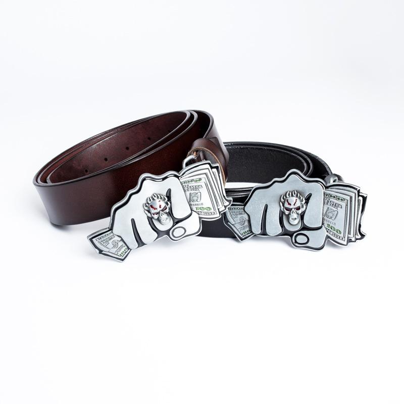 Personalisierter Modegürtel aus Rindsleder, Totenkopf-Motiv, Herren
