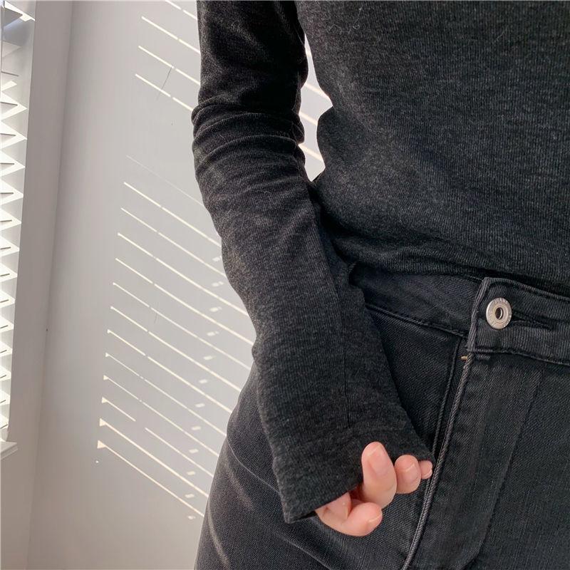 Women's Fleece-Lined Slim-Fit Long Sleeve Base Layer Top - Warm, Half-High Neck, Solid Color, Versatile, Autumn/Winter Style.