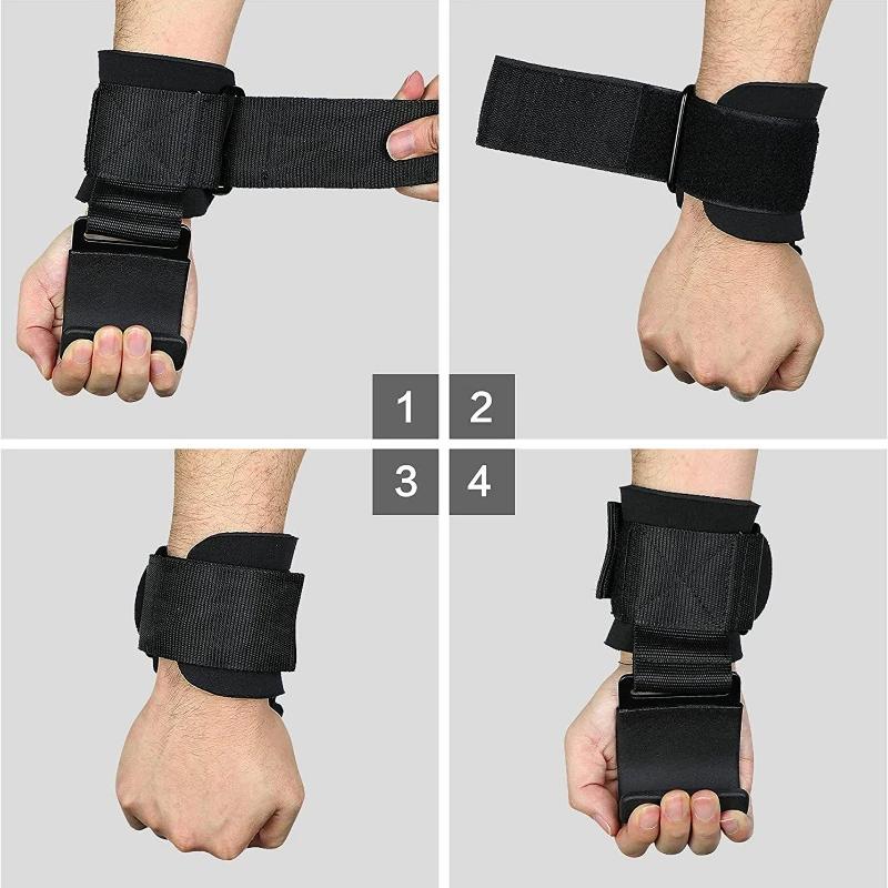 2 pezzi Ganci per Sollevamento Pesi con Polsini Fasce da Polso Cinghia da Polso Mano-Barra Gancio da Palestra Fitness Cinghia per Pesi Trazione alla Sbarra Guanti per Powerlifting