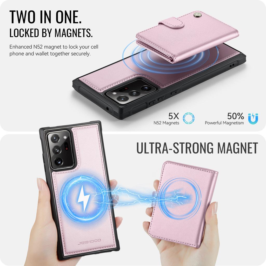 For Samsung Galaxy Note20 Ultra Case JEEHOOD J09 RFID Blocking Card Holder Leather Back Phone Cover Magnetic Case