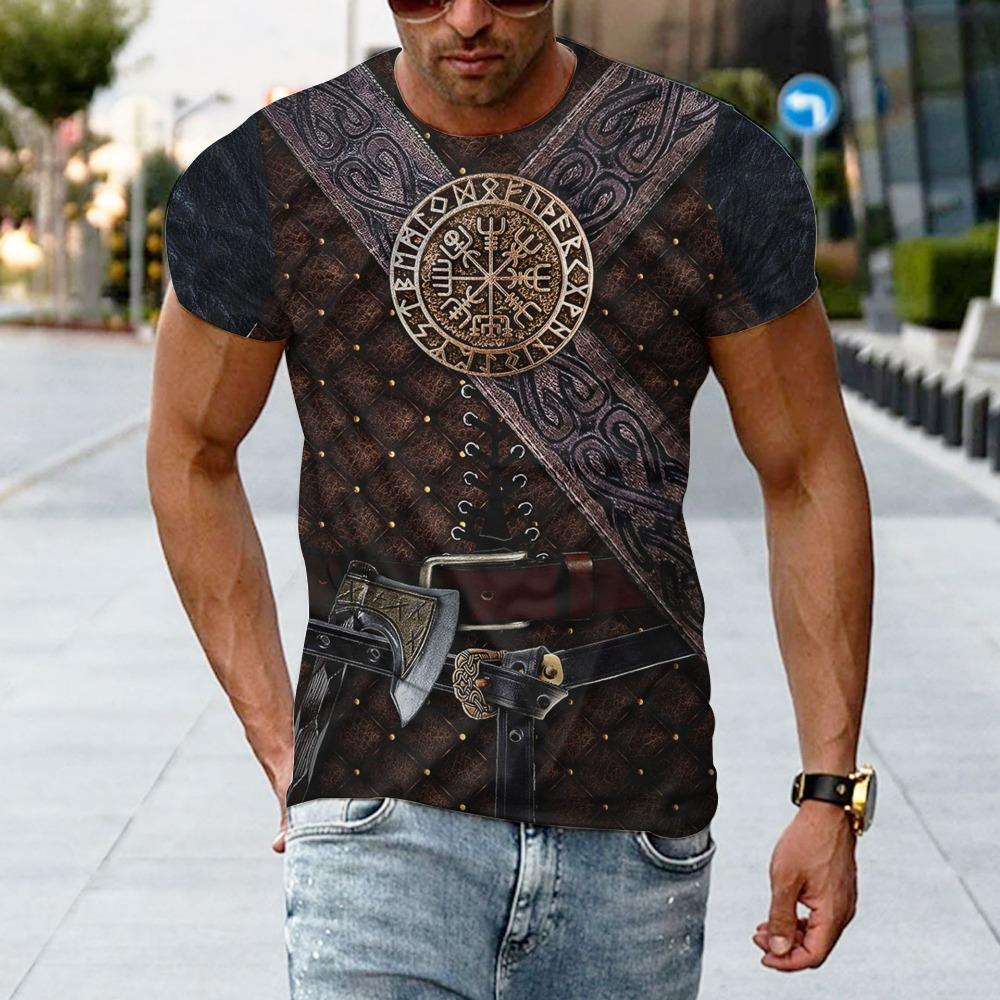 Retro Ethnic Style 3D Digital Printed Men's Street Trendy Round Neck Short Sleeved T-shirt