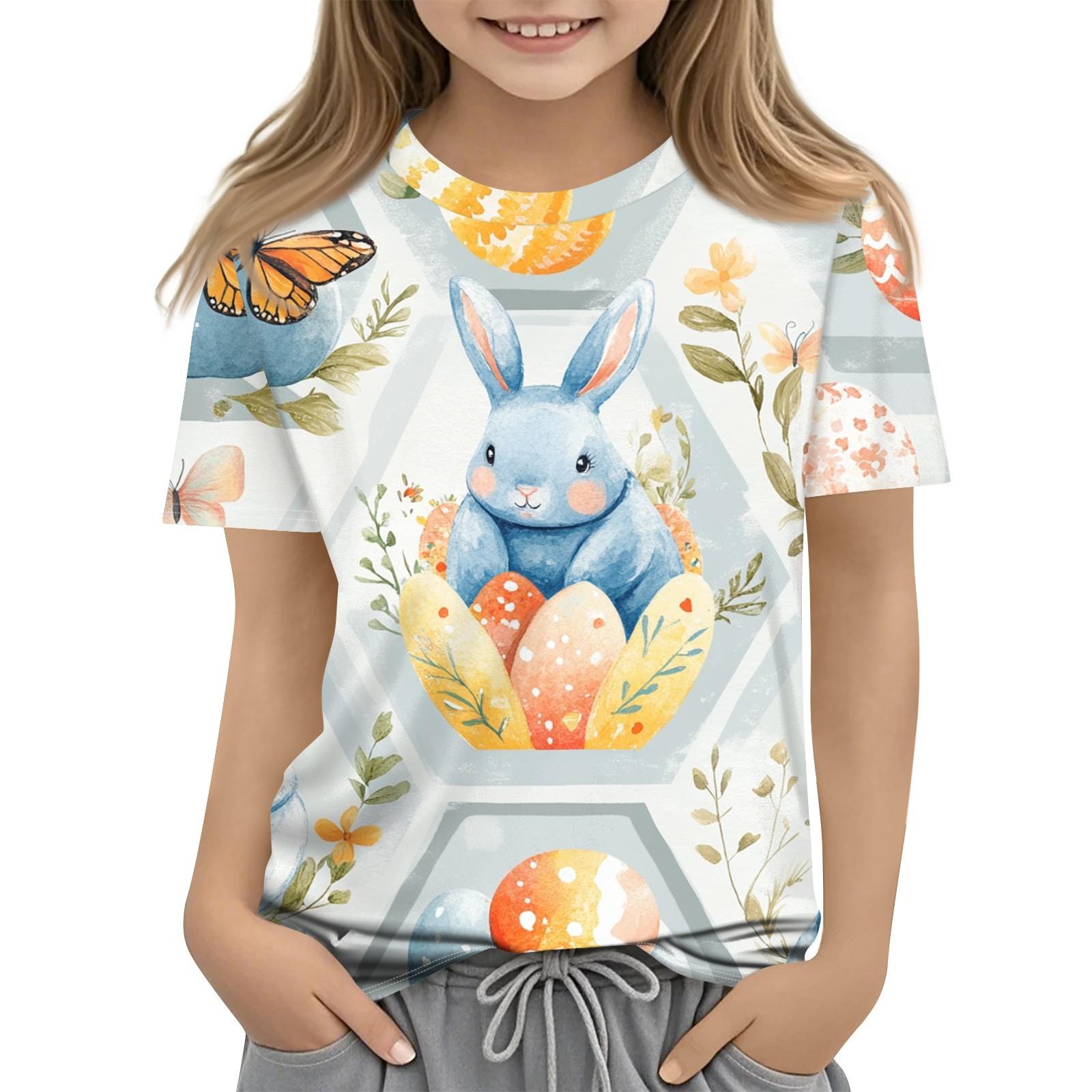 

Детская модная повседневная футболка с коротким рукавом и принтом в виде Пасхи и круглым вырезом 140