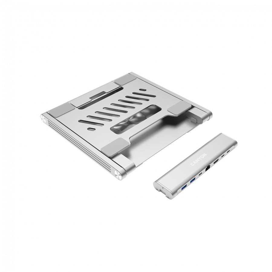 Canyon Podstawka Pod Laptop Z Hubem Hdmi 2Xusb Rj45 Pd Srebrna