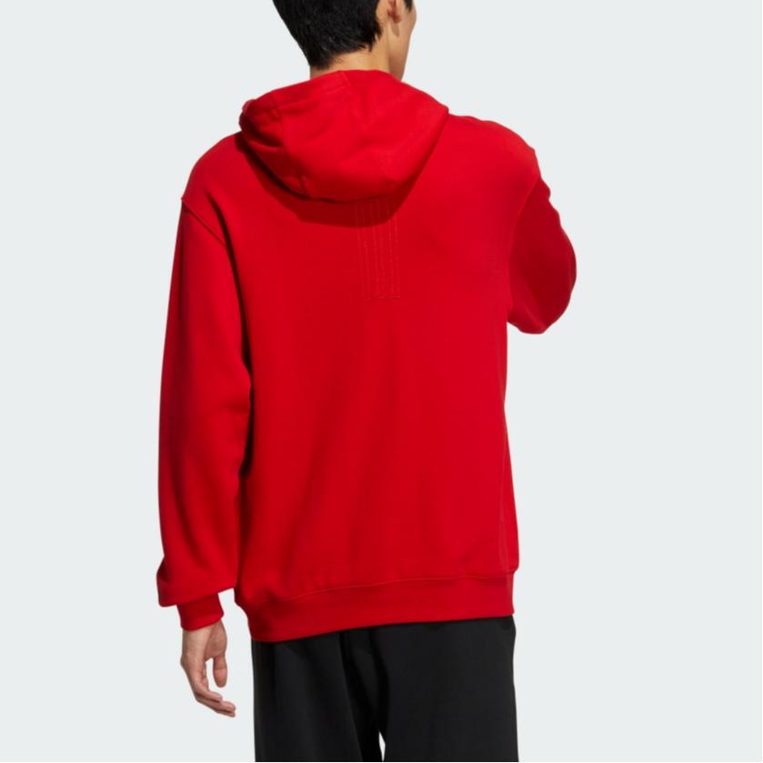 Adidas CNY Logo Print Drawstring Hooded Sweatshirt Casual Long Sleeve Tops Men Red HZ3036