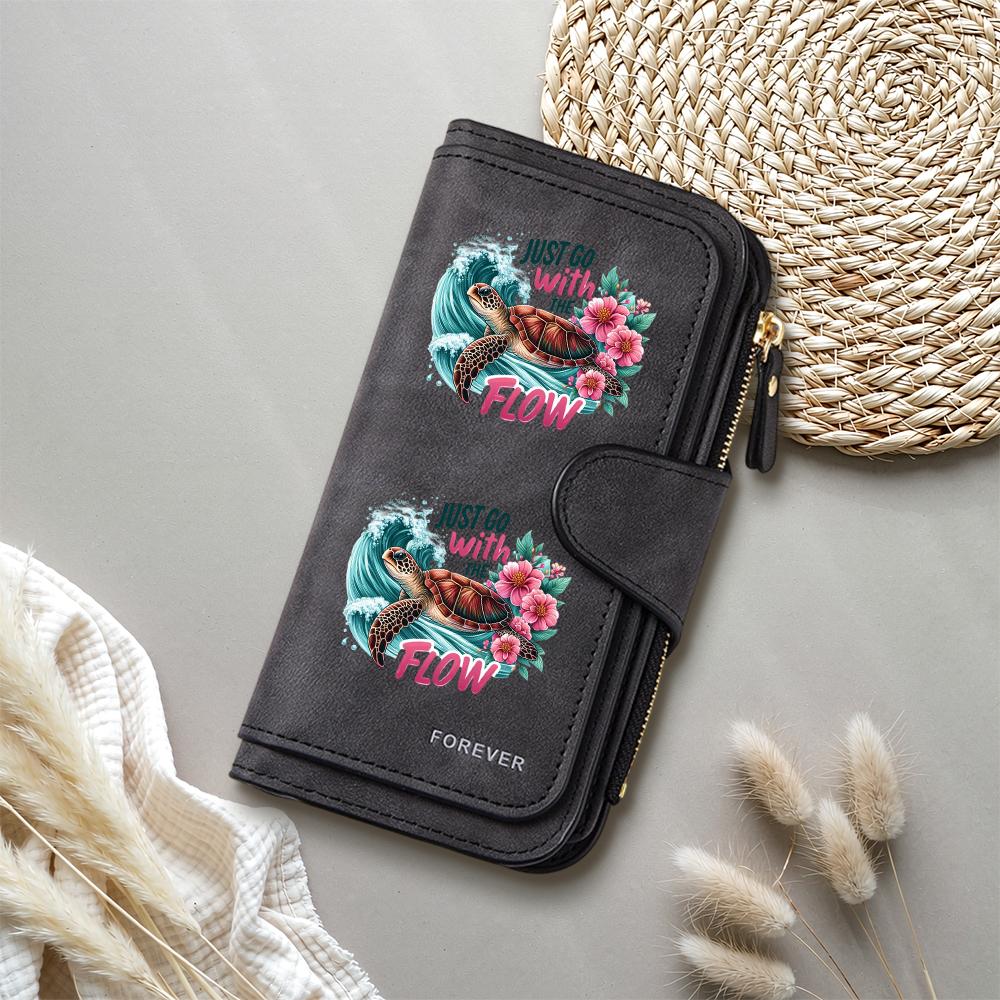 Turtle Print Wallet for Women Casual Leather Long Purse Card Holder