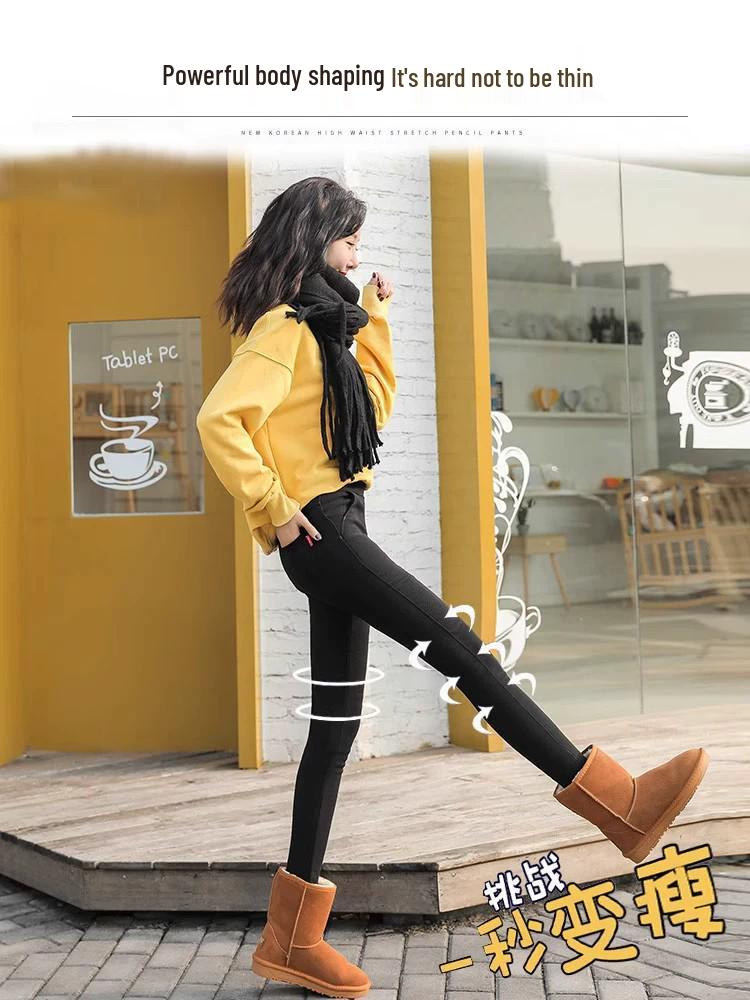 Plus Size Fluffy Leggings for Women: Slimming Elastic Denim Pants for Spring and Autumn