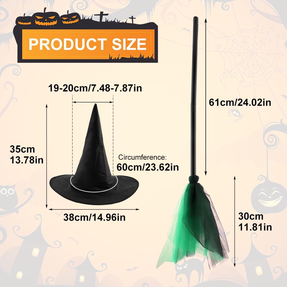 Halloween Witch Costume Accessory Set Wizard Flying Broom Witch Hat Broom Party Decor Masquerade Cosplay Costume Supplies