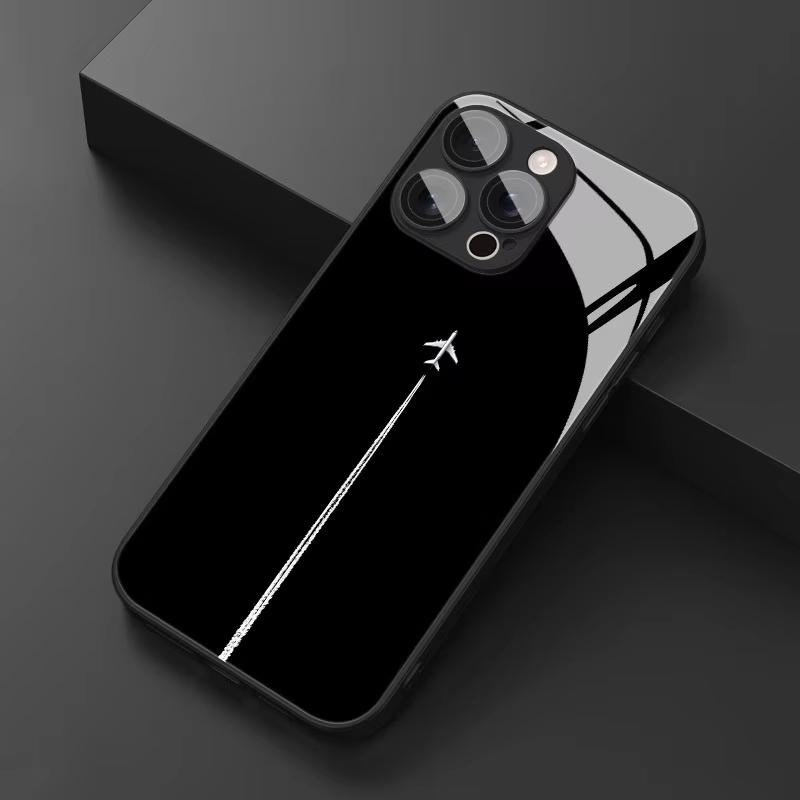 Sky Airplane Contrail Pattern Tempered Glass Phone Case For iPhone 11 12 13 14 15 16 17 Pro Max 17Air 16E 7 8 Plus XR XS X Cover