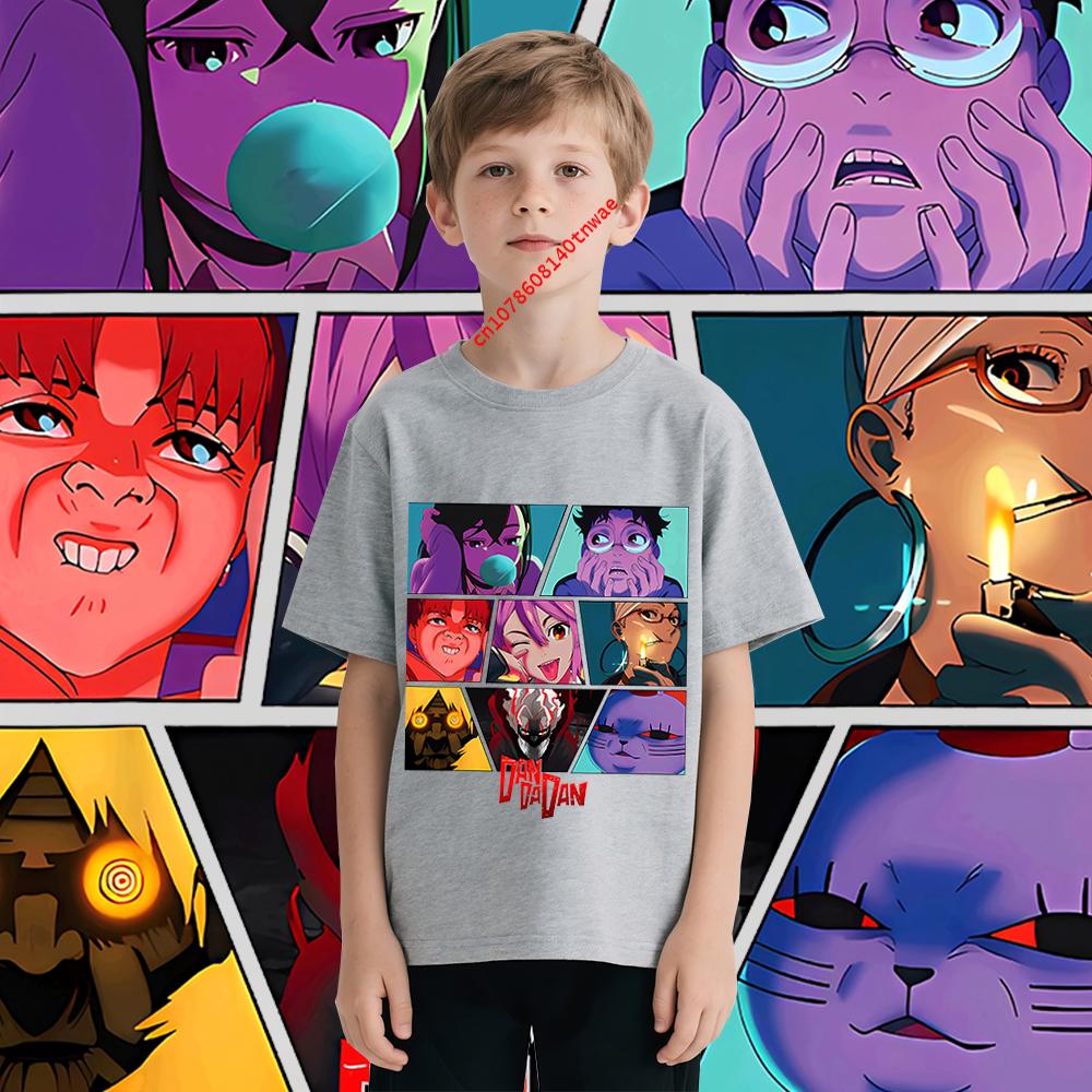 Cool Shonen Anime DandaDan kids Tshirt pure cotton shortsleeved cartoon casual tops for boys