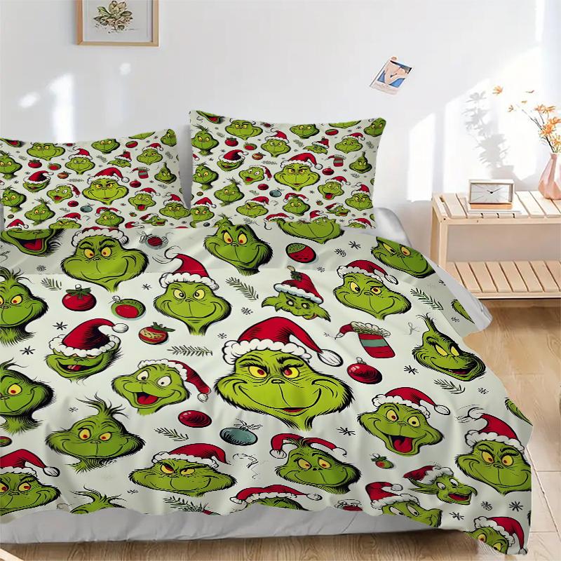 3Pcs Christmas Grinch Seamless Bedding Sets For All Sizes New 3D Printed Bed Cover Comforter Duvet Cover Pillowcase Bedroom Decoration