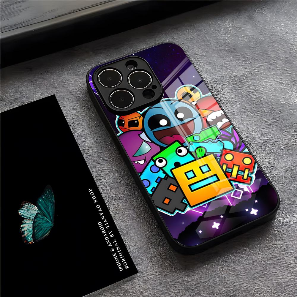 Game G-Geometry Dash Phone Case For IPhone 17 Pro Max 15 Pro 16 14 Plus 12 13 Mini 11 Pro Shockproof Glass Cover