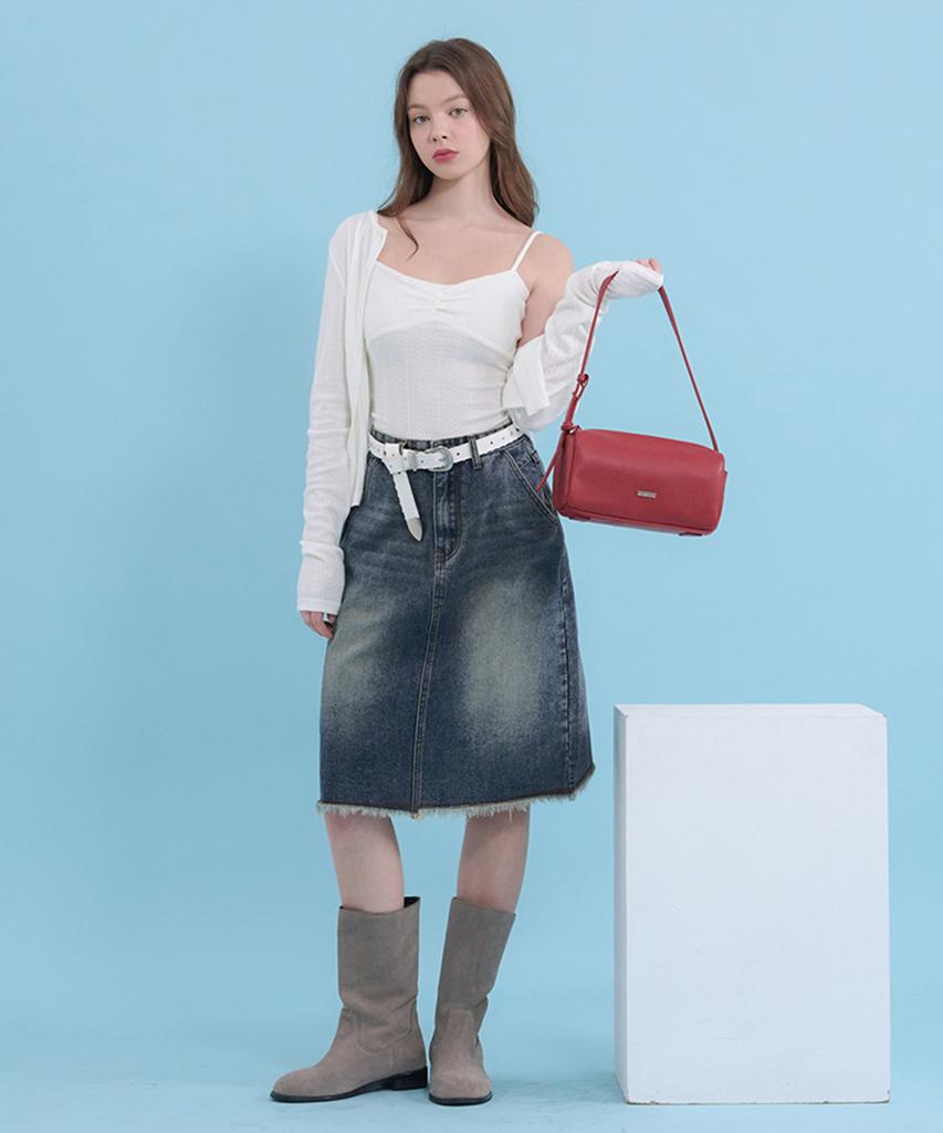 Micene Lucian Denim Fringe Midi Skirt