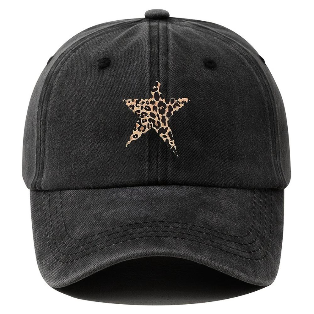 with Leopard Print Star Design Baseball Caps Breathable Sunscreen Hats Fishing and Hiking чёрный