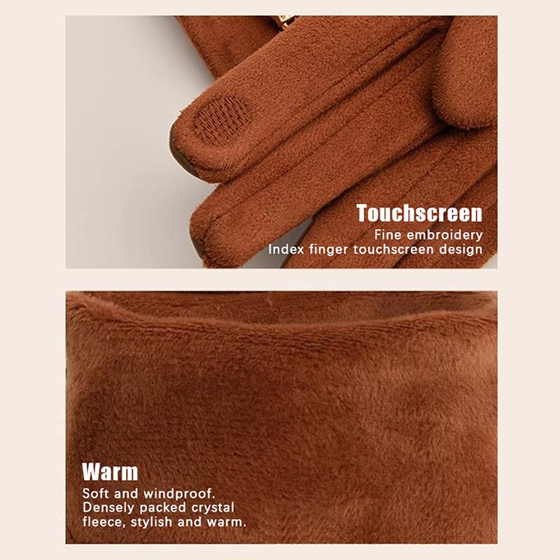 Luxury Protein Leather Fleece Lined Women'S Gloves Winter Cycling Windproof Keep Warm Elegant Touchscreen Gloves