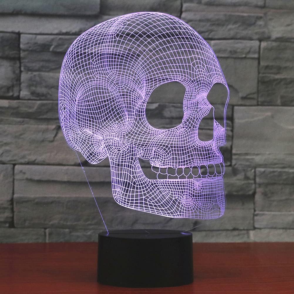 Scary Skull Night Light 3D Illusion Lamp, 7 Colors Changing USB Touch Switch Table Lights, Bedroom Halloween Decoration Lamps