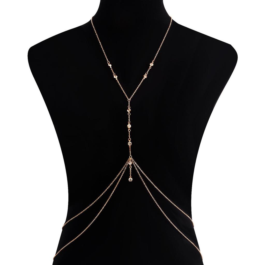 Sexy Beach Body Jewelry: Exaggerated Tassel Necklace with Flash Diamond Pendant for a European and American Casual Look
