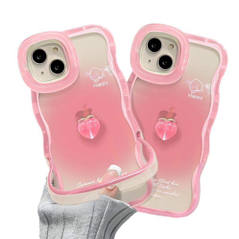 

Applicable To 15 IPhone 14 Smudge Peach Doll 13 Wavy Edge Invisible Double Bracket 11 Women Redmi K40/K40 Pro