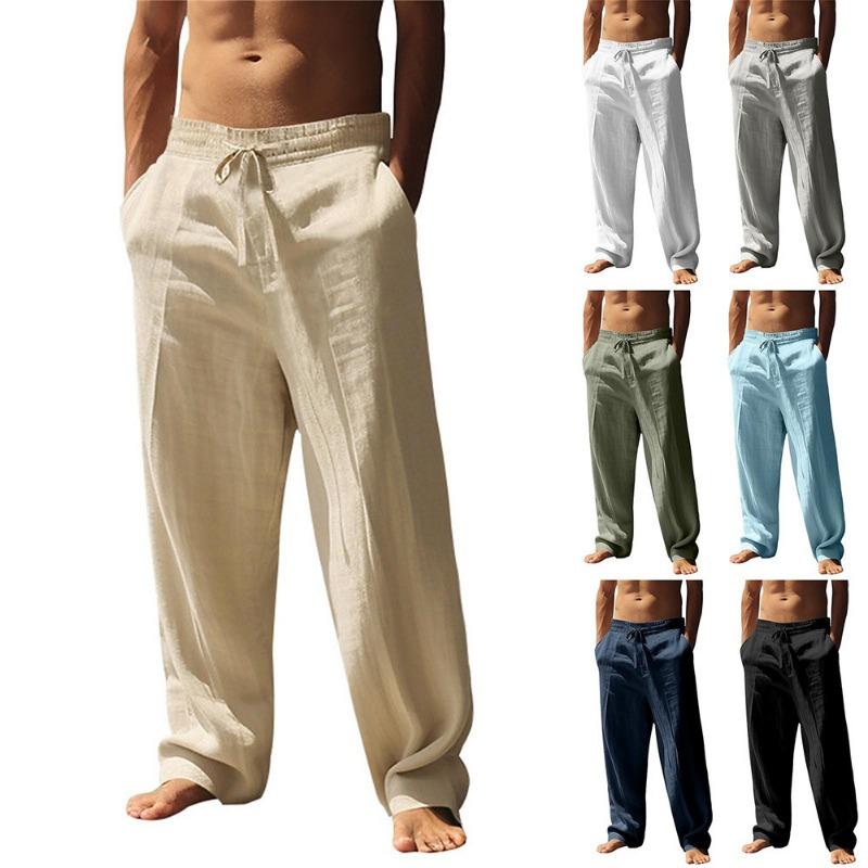 Mens Drawstring Loose Straight Breathable Casual Summer Long Pants