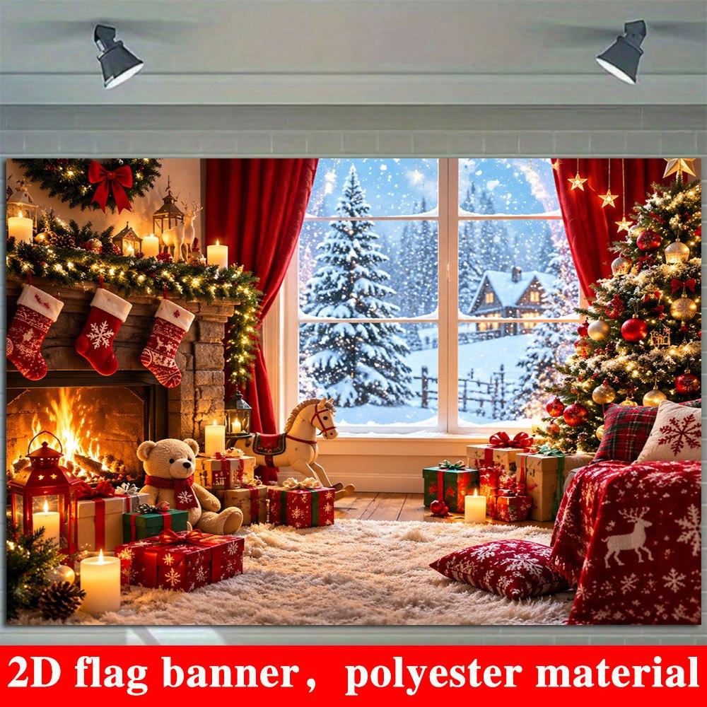 1Pcs Warm Winter Snow Fireplace Tree Decoration Background Winter Backdrop For Photo Studio Photo Booth Party