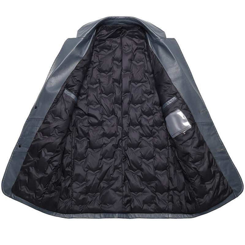 New winter clothing, men's down-lined leather suit, young and middle-aged fashionable casual warm jacket, cowhide daddy suit