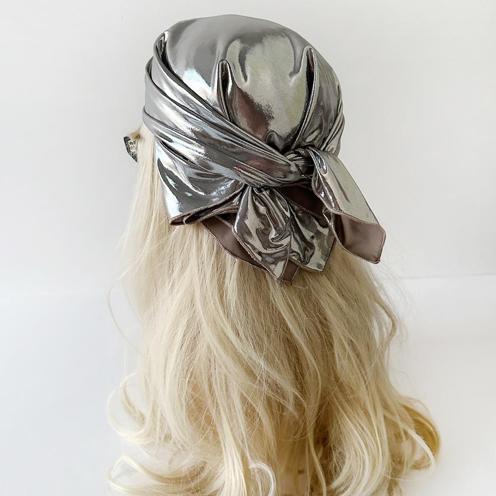 Y2K Liquid Silver Hair Scarf Hip Hop Punk Bandana Headwear Laser Color Hair Band  Girls