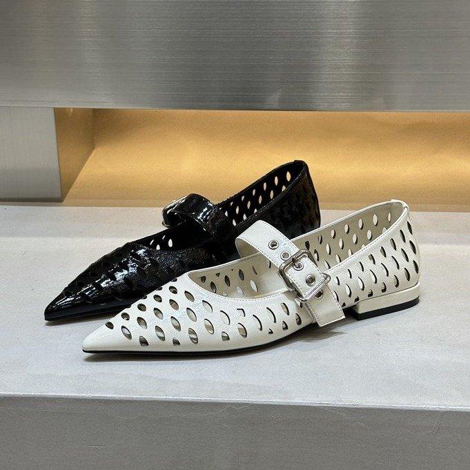 Fashion Summer 2025 New Diamond Embellished Flat Bottom Hollow Out Mary Jane Single Shoes Ballet Slip-On Fishing Net Shoes Women's Sanda