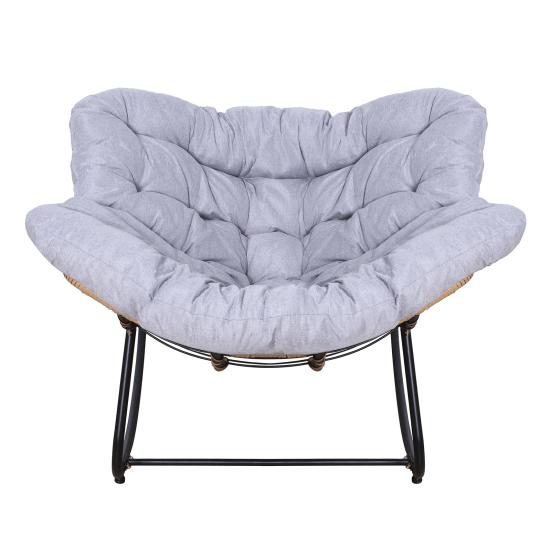 Outdoor Rattan Rocking Chair Patio Comfy Reading Chair with Oversized Cushion Indoor Recliner Wide Rocking Chair for Balcony Front Porch Grey