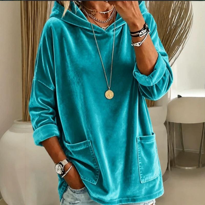 Women S Velvet Hooded Sweatshirt Loose Long Sleeve Top