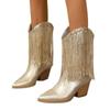 Medium Tube Fashion Boots Large Size Retro Thick Heel Pleated Foot Set V Port Western Knight Boots