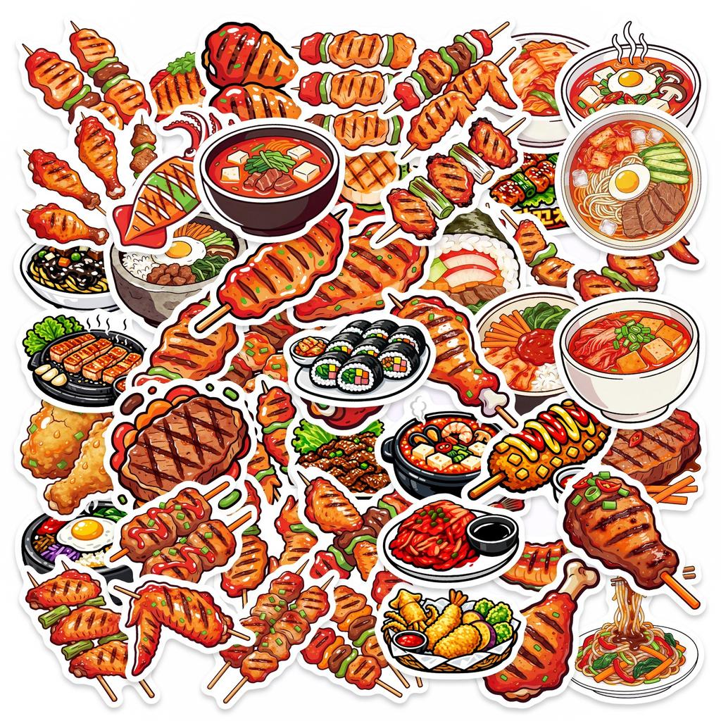 50/100 Pcs Japanese BBQ Food Temptation HD Doodle Stickers for Notebook Phone Scrapbook Fridge Oven Decor Thick Durable Decals