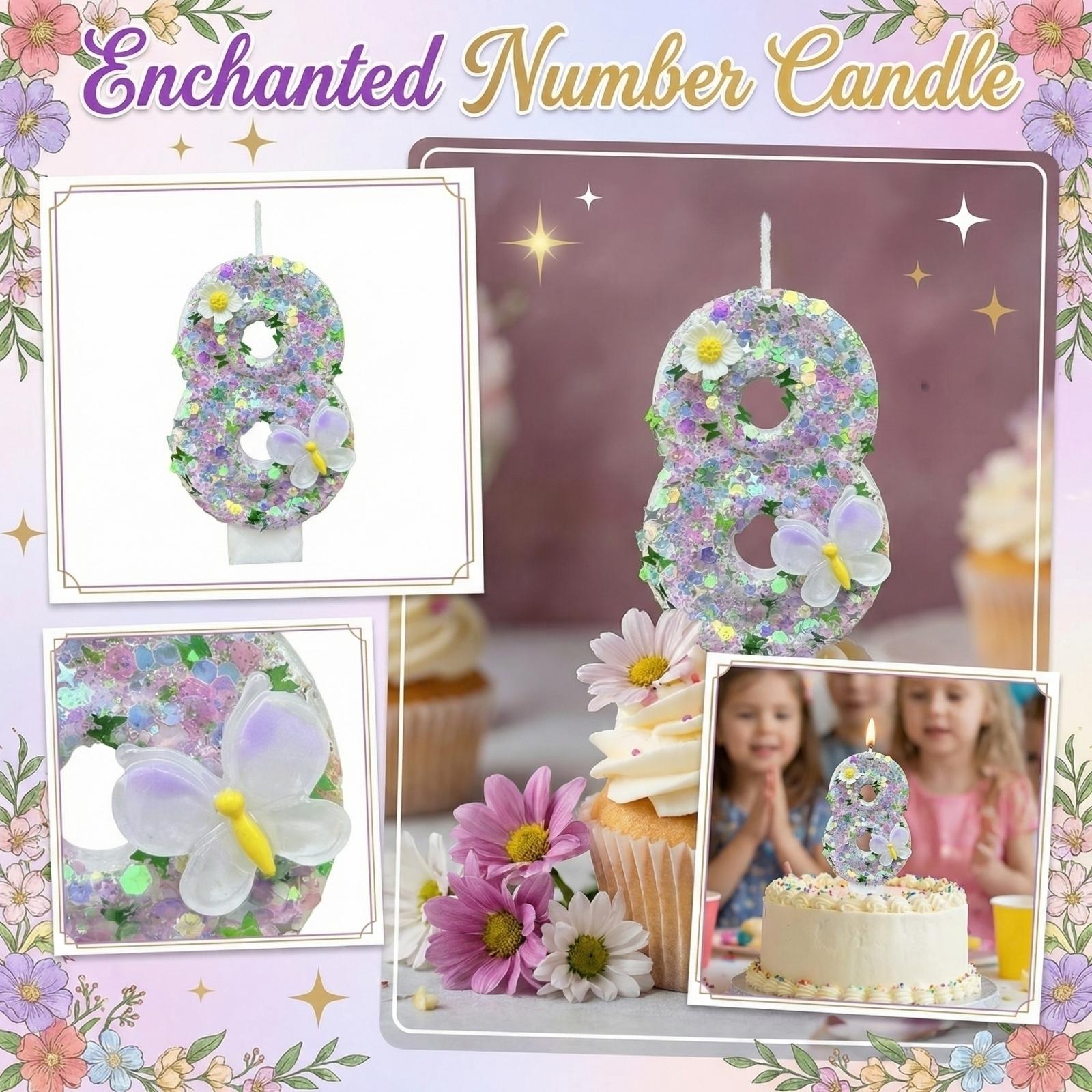 Creative Number One Birthday Candle Glitter Design with Butterfly and Flower Decoration for Party Cake Topper Celebration