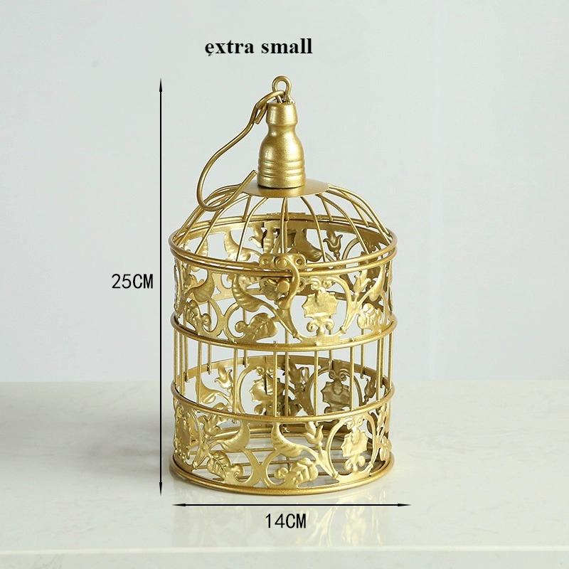 

European Metal Bird Cage Decoration and Gold Wrought Iron Are Used As Props for Wedding Shooting in Hotel Living Room