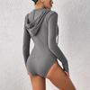 Bodysuit for Women Sexy Slim Fitted Long Sleeve Hoodies Tops V-Neck Pullover Casual Ribbed Hooded Shirts