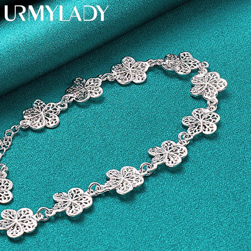 925 Sterling Silver Flower Tassels Chain Bracelet Fashion Jewelry MB229