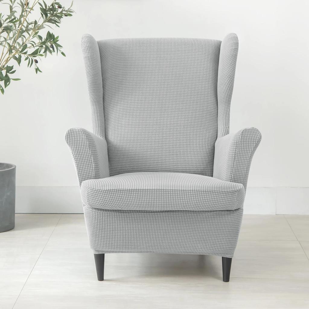 Solid Color Sloping King Back Chair Covers Elastic Polar Fleece Wing Chairs Cover with Seat Cushion Cover Furniture Protector