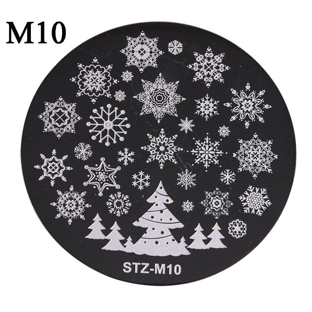 

New Snow Flake Flower Elk DIY Stamping Plates Round Nail Art Template Stamp Stencil Christmas M10