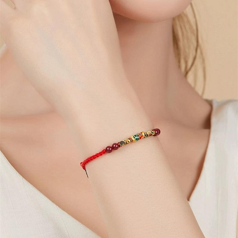 Glückskarpfen Reines Rotes Seil Armband für Damen Herren Chinesischer Stil Zinnober Handgemacht Verstellbar Geflochtenes Armband Amulett Schmuck Geschenke