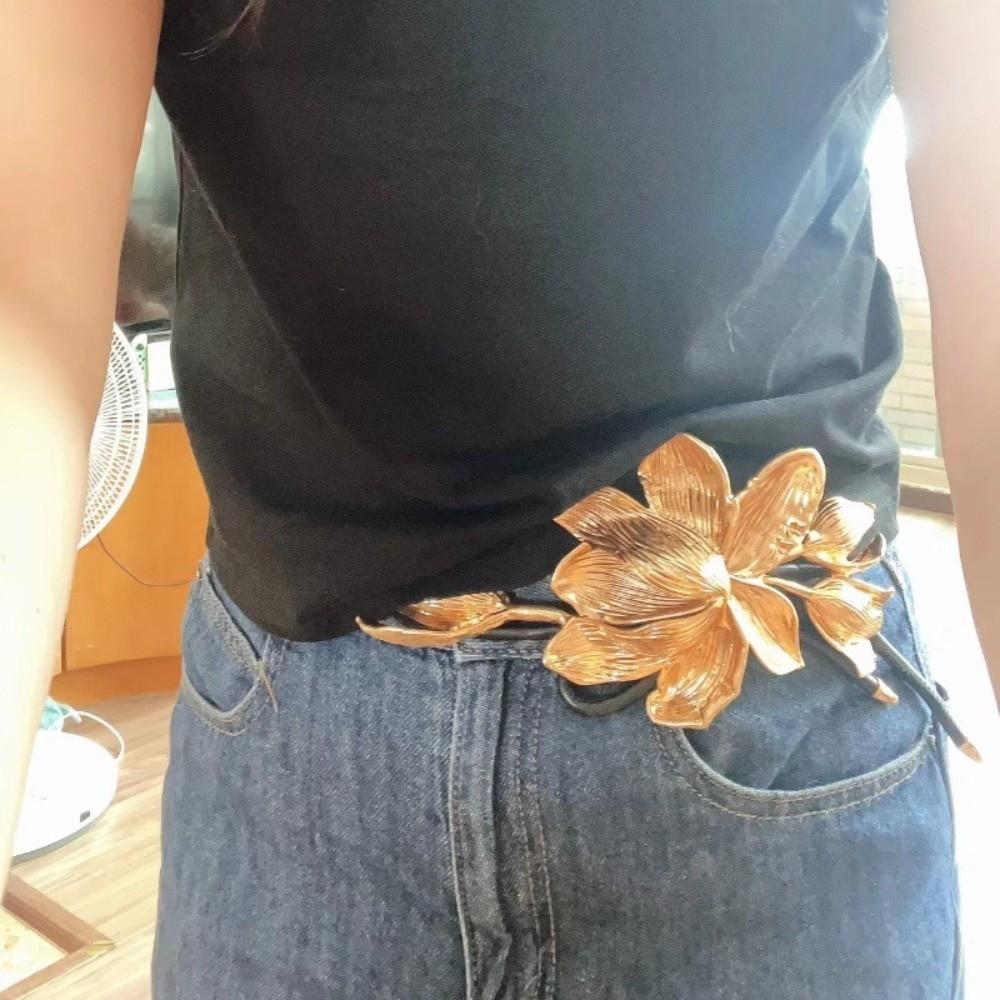 Vintage Golden Tulip Belt Zinc Zinc Alloy Exaggerated Belt Versatile Metal Flower Waist Chain Ornament