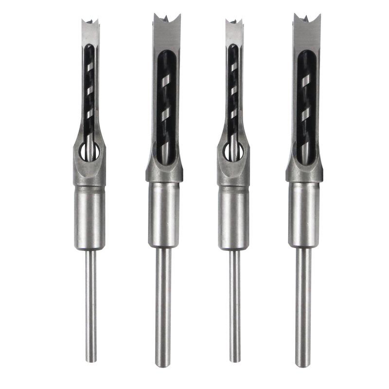 4Pcs Twist Drill Bits 6.4/8/9.5/10/12.7mm Square Hole Mortise Chisel Drill Bit Tools for Carving DIY Furniture