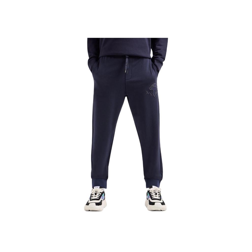 Armani Exchange SS24 Logo Eagle Embroidered Cuffed Knit Joggers Men Joggers Navy-Blue 3DZPHQ-ZJ9KZ-15CX