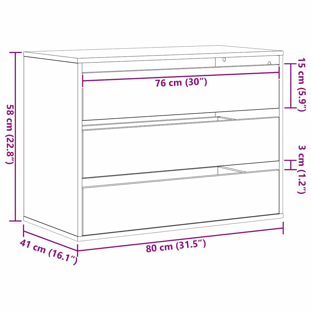 Drawer Cabinet Black 80 x 41 x 58 cm Engineered Wood