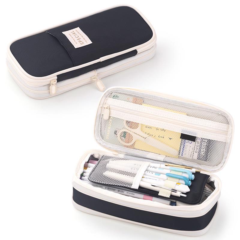 Macaron Colorblock Large Capacity Art Student Pencil Case - Double Layer Oxford Cloth Paintbrush Storage Bag
