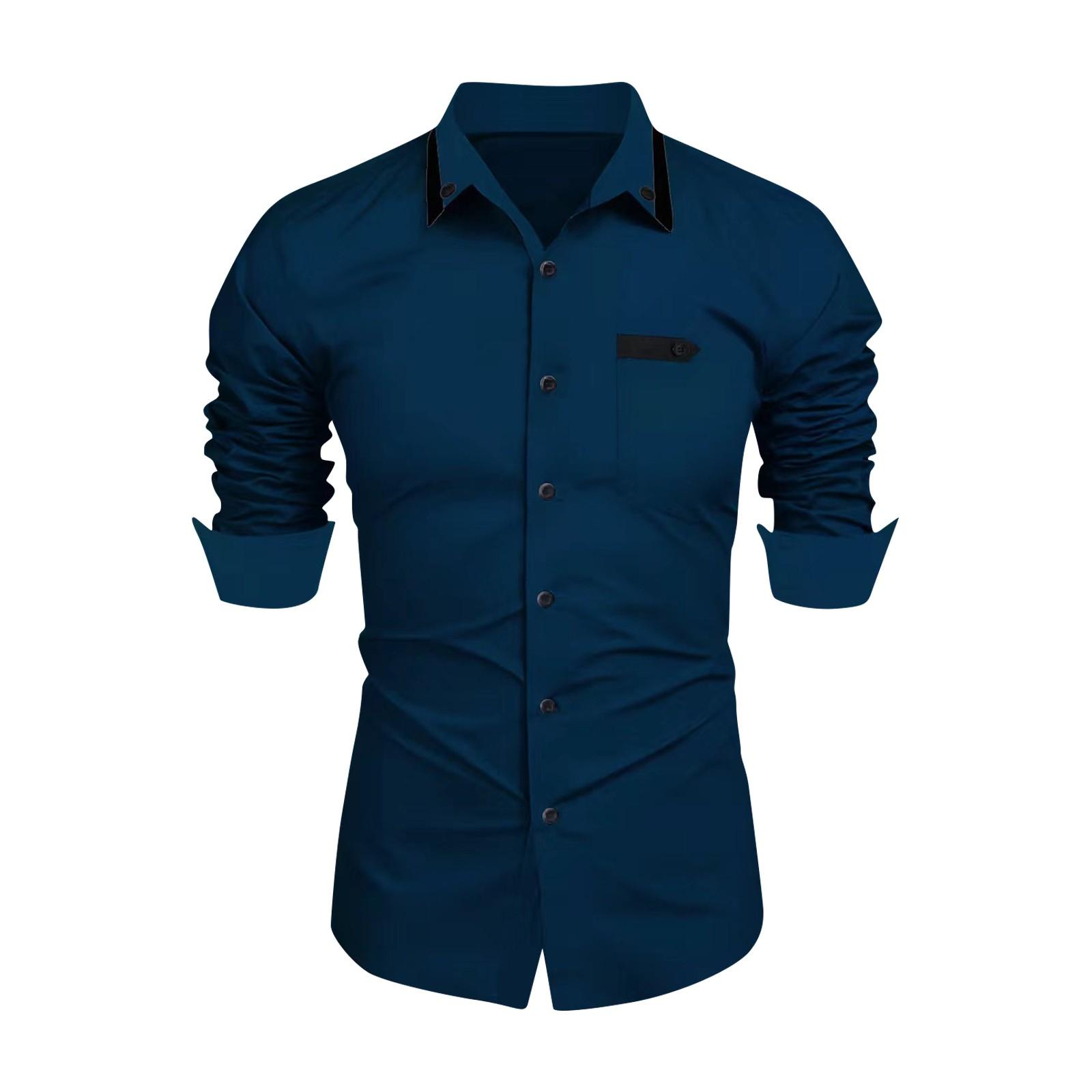 

Мужская повседневная модная деловая мужская трендовая рубашка с длинными рукавами M тёмно-синий