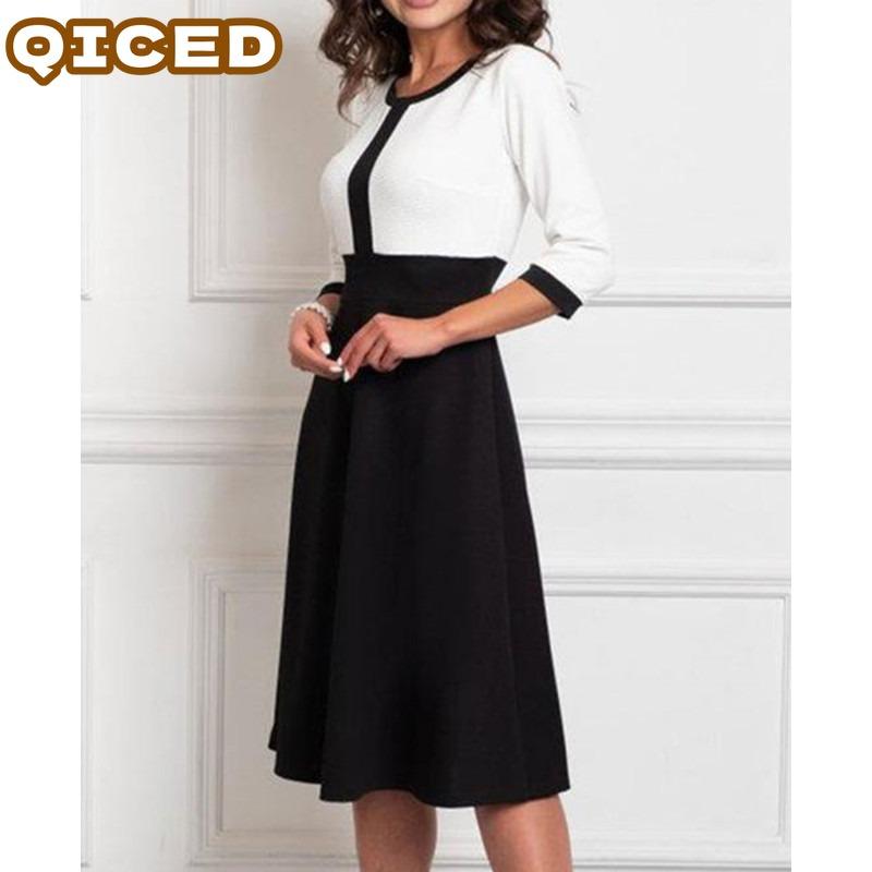 QICED Fashion Summer Spring 1/2 Sleeves O-Neck Casual Dresses