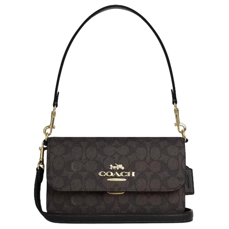 

COACH Brynn 23 Classic Signature Presbyopia Artificial Leather with Cow Split Leather Mahjong Bag Crossbody Shoulder Bag Medium Women s Dark Brown коричневий