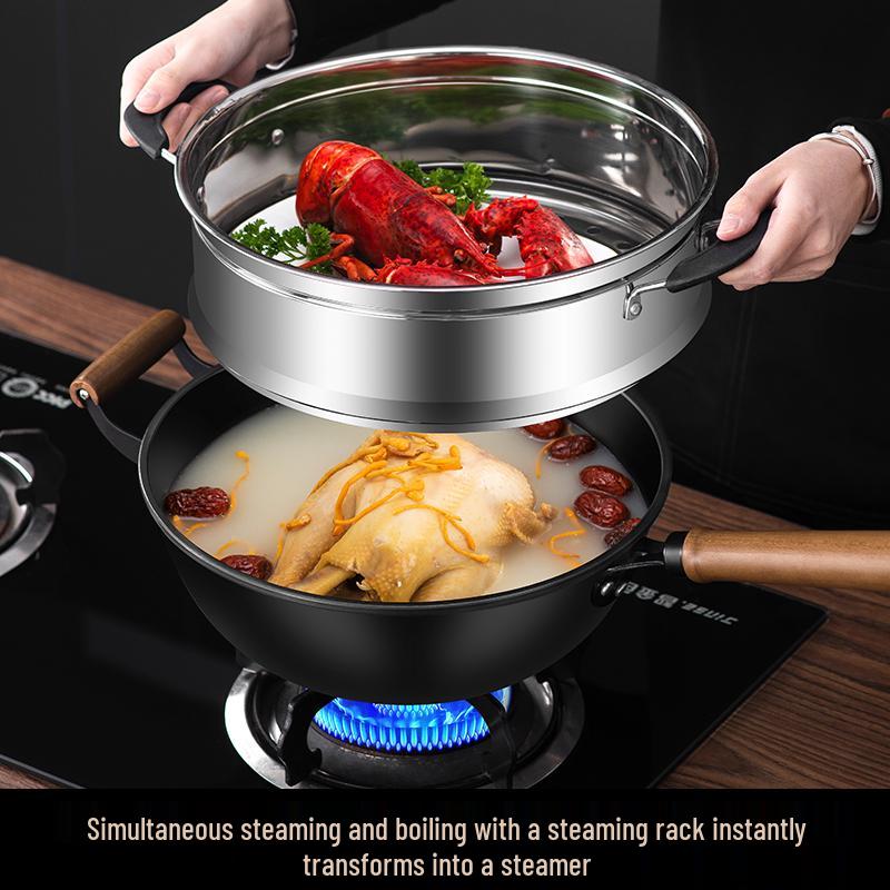 Vintage Non-Stick Cast Iron Skillet Wok for Gas Stove & Induction Cookers