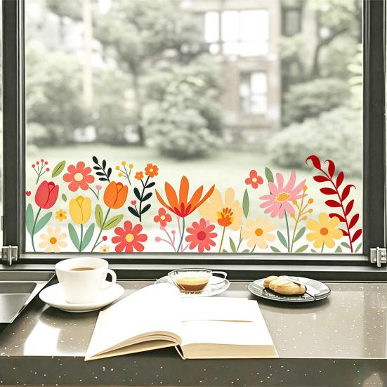 Watercolor Flower Pattern Window Sticker, Transparent Electrostatic Adhesion Glass Decal, Waterproof Scratch-Resistant Decorative Film