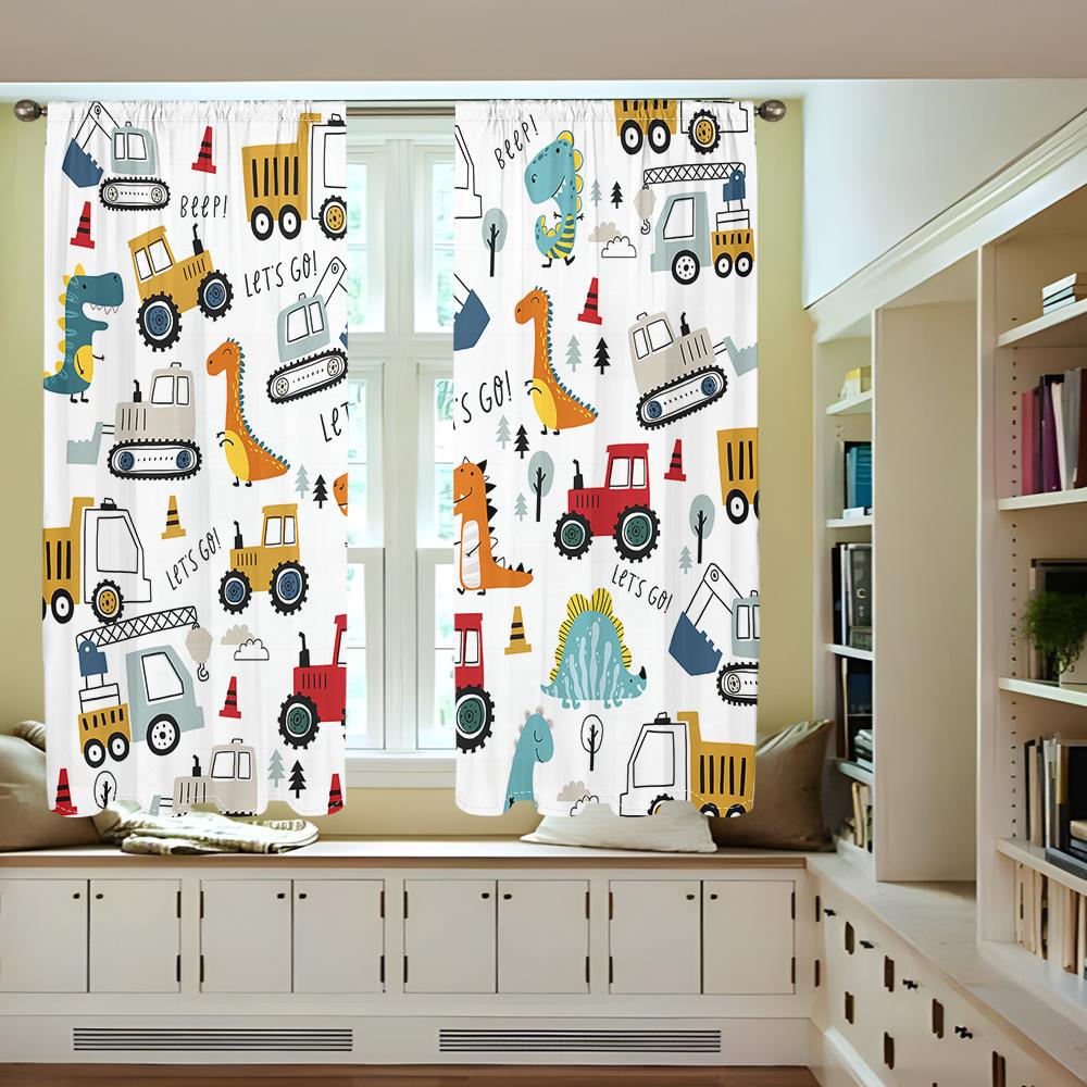 2 ks Zábavné závěsy na vozidlo Vzor kresleného dinosaura Dětský pokoj Pracovna Sluneční clona Roztomilá zvířata Téma Dekorační závěsy